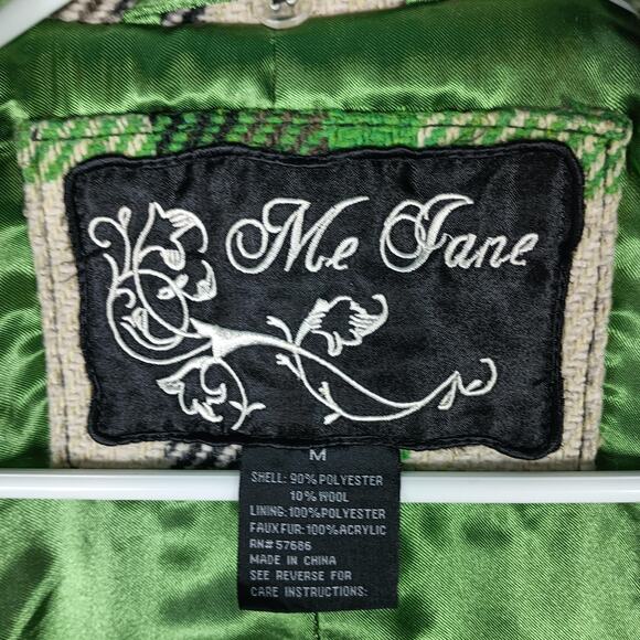 Me Jane Peacoat Jacket Womens Medium Belted Double Breasted Wool Blend Plaid - Picture 2 of 12